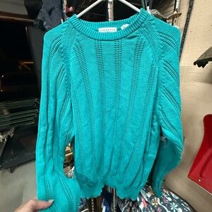 Claiborne Teal Cable-Knit Crewneck Sweater